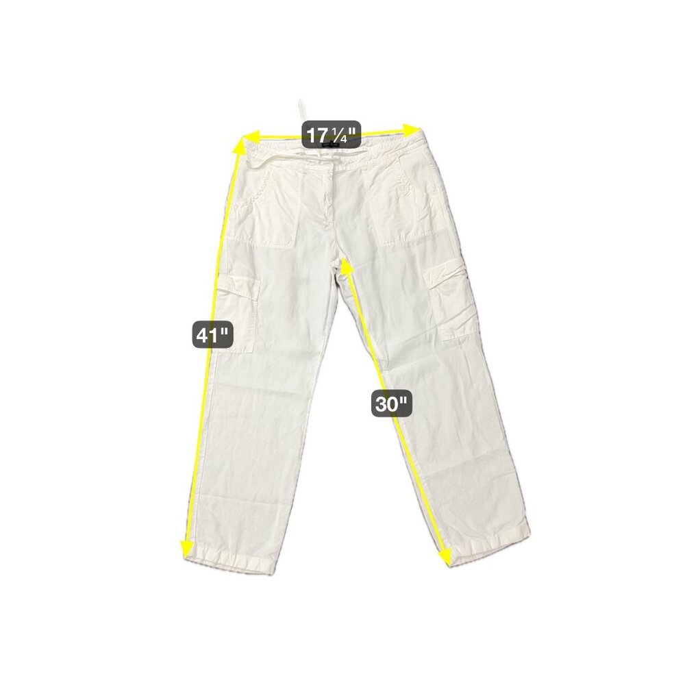 Eileen Fisher Utility Cargo Pants White Sz 14 Drawstring Linen Blend Travel - Picture 7 of 10